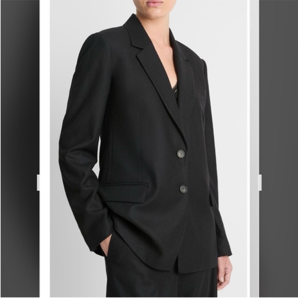 Vince Brushed Wool Blend Flannel Blazer in Black Size 10 - Picture 2 of 10